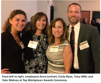 Employees Anna Lenhart, Cindy Ryan, Tracy Mills and Tyler Matney at Top Workplaces Awards Ceremony