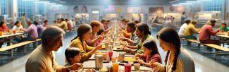 American Indian family eating in a cafeteria