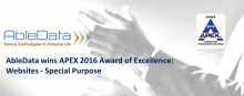 AbleData wins APEX 2016 Award of Excellence: Websites, Special Purpose